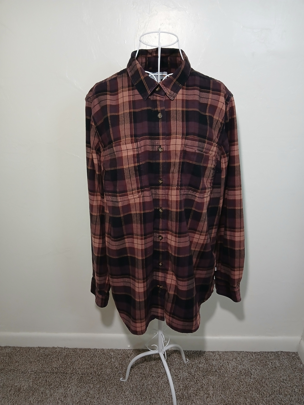 Carhartt Women's Brown Plaid Button-Down Long Sleeve Flannel Shirt 1X(16W/18W)